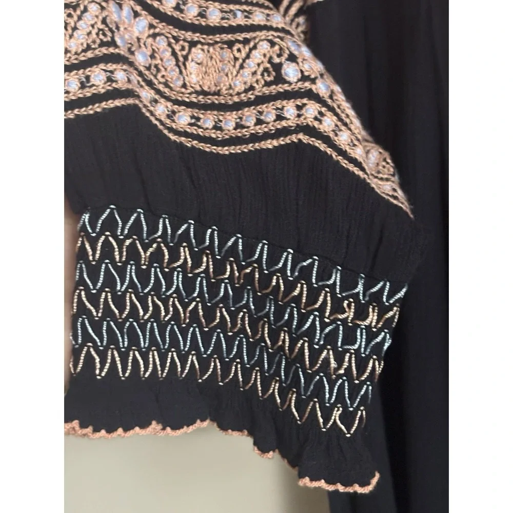 Free People Blue Boho Wind Willow Embroidered Swing Tunic Dress Size M